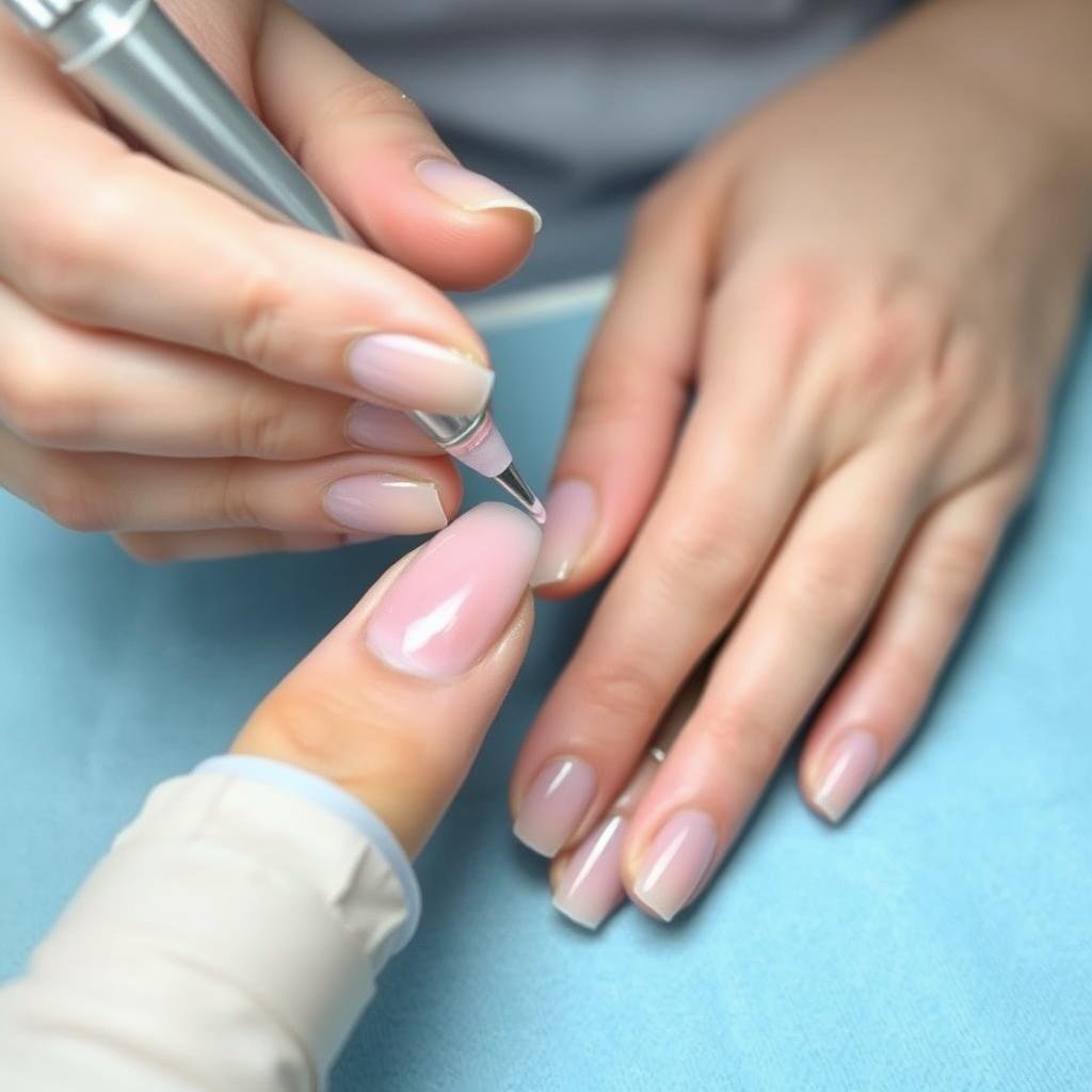 Gel hard sendo usado para criar curvatura Gel hard sendo usado para criar curvatura
